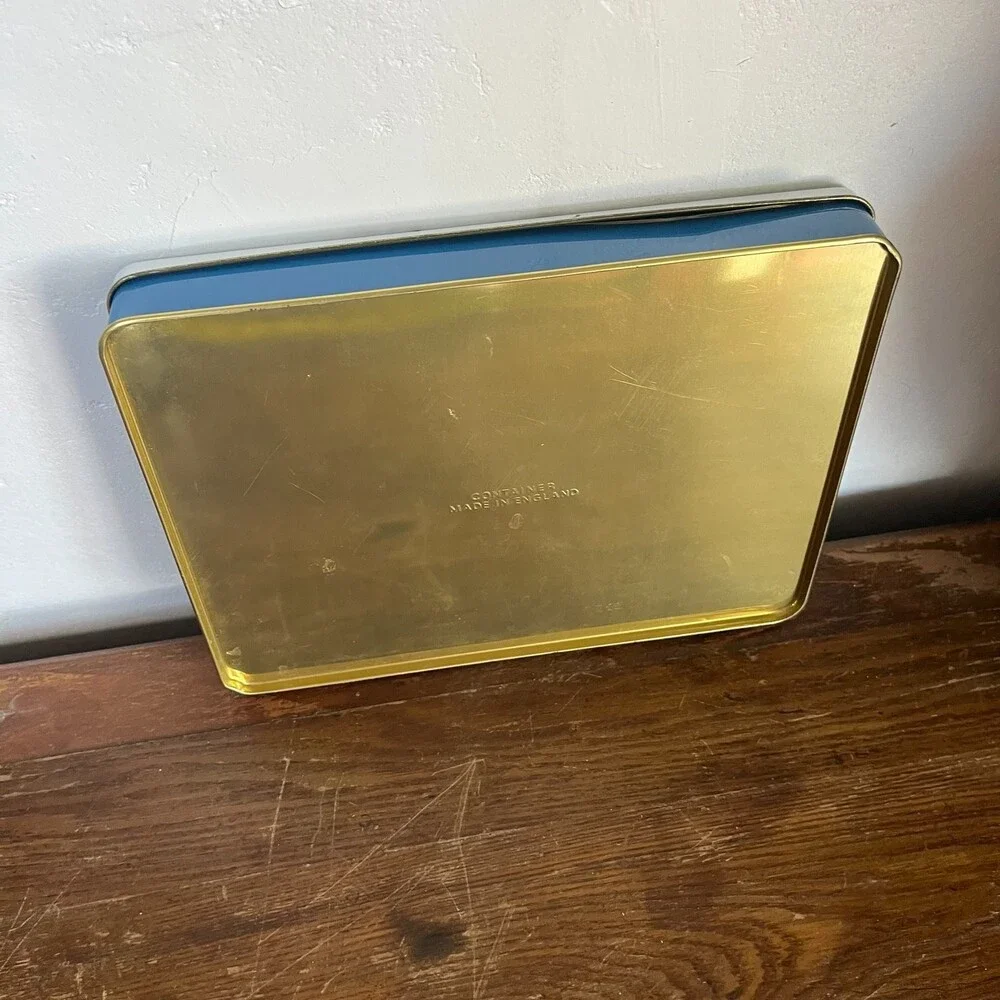 VTG Retro Fruit & Floral Metal Storage Tin England Cottage Kitchen Farmhouse Box